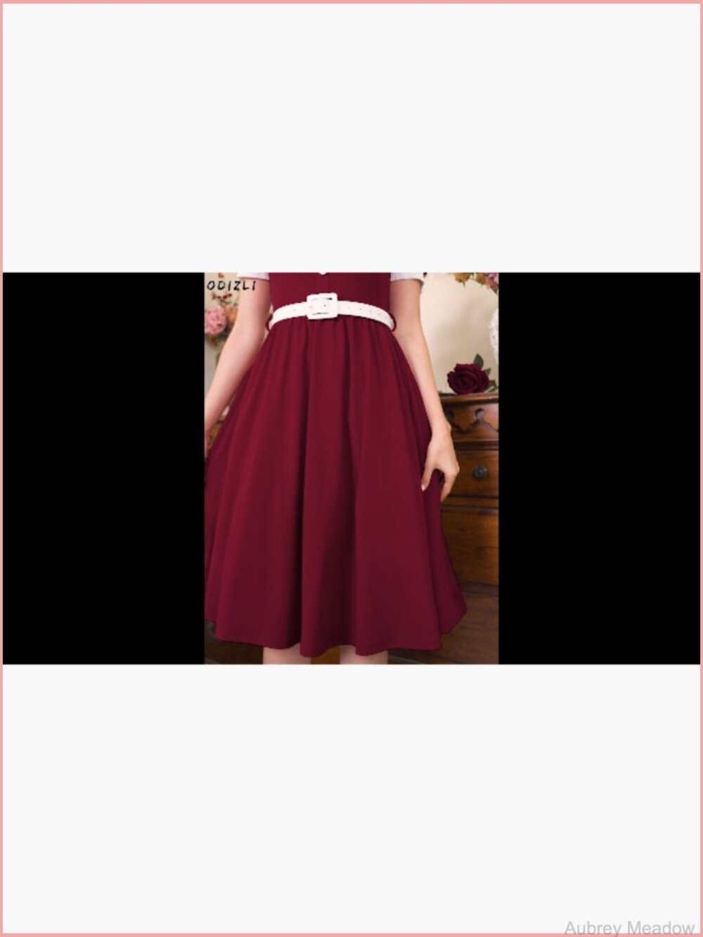 1950s Retro Swing Dress Puff Sleeve Embroidery Cocktail Party Dress with Belt - Picture 6 of 6